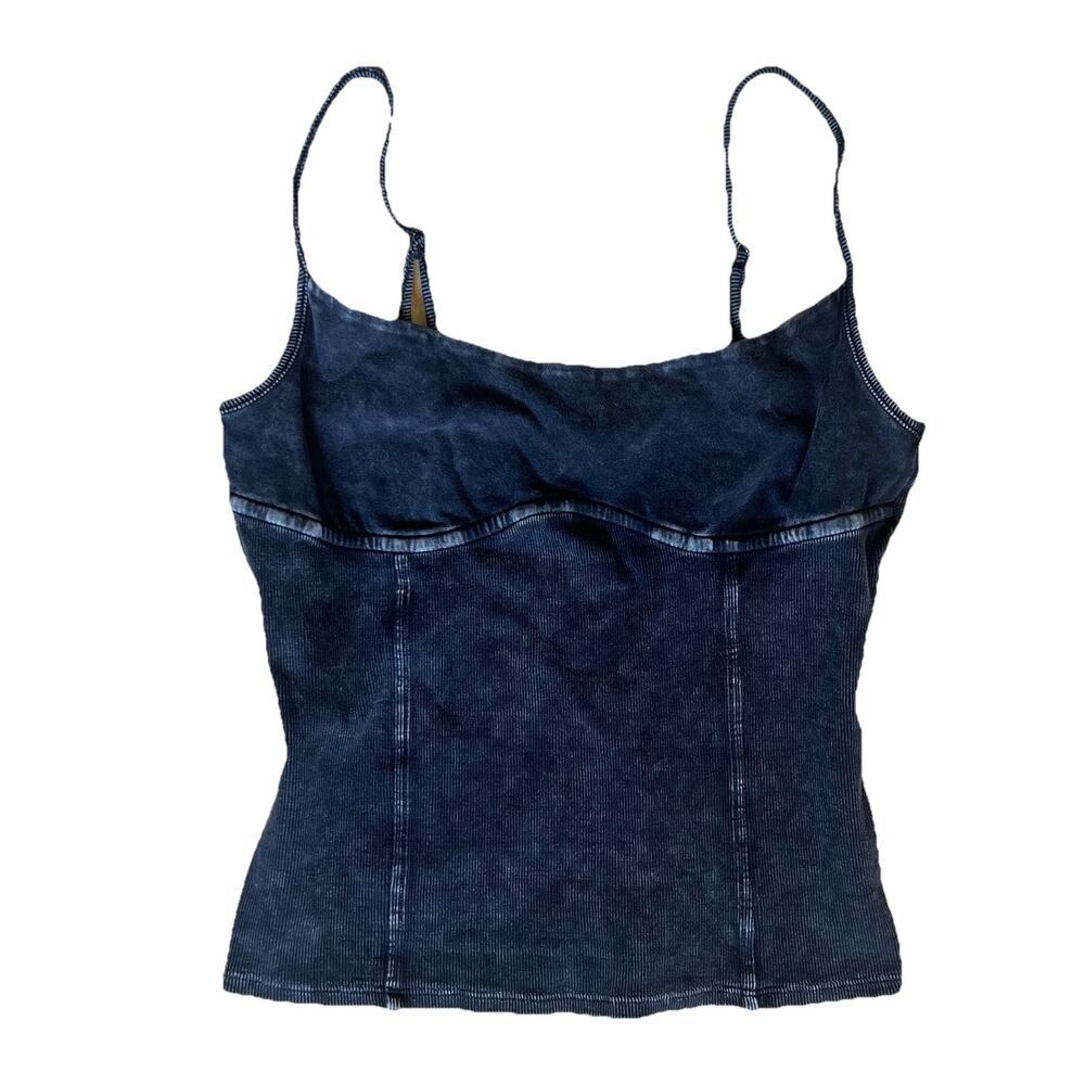 Y2K Forever 21 Black Washed Corset Style Spaghetti Strap Cami Grunge Indie Large